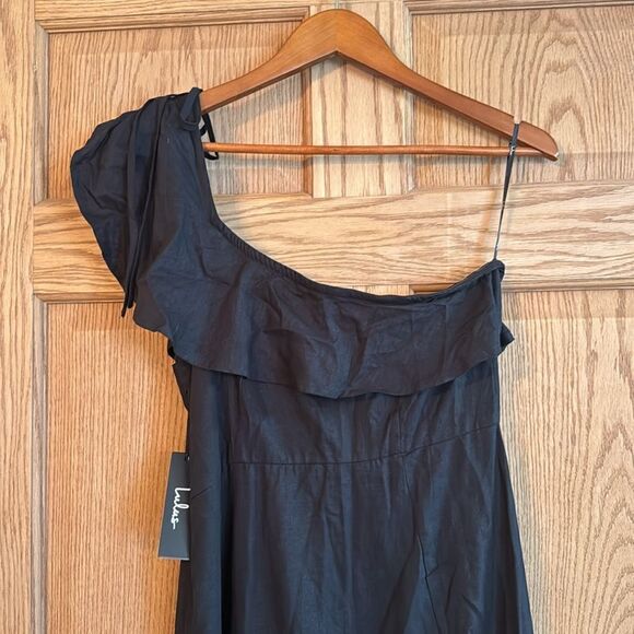 LULUS Sun-Kissed Memories One-Shoulder Ruffled Linen Blend Midi Dress *NEW* - Picture 10 of 16